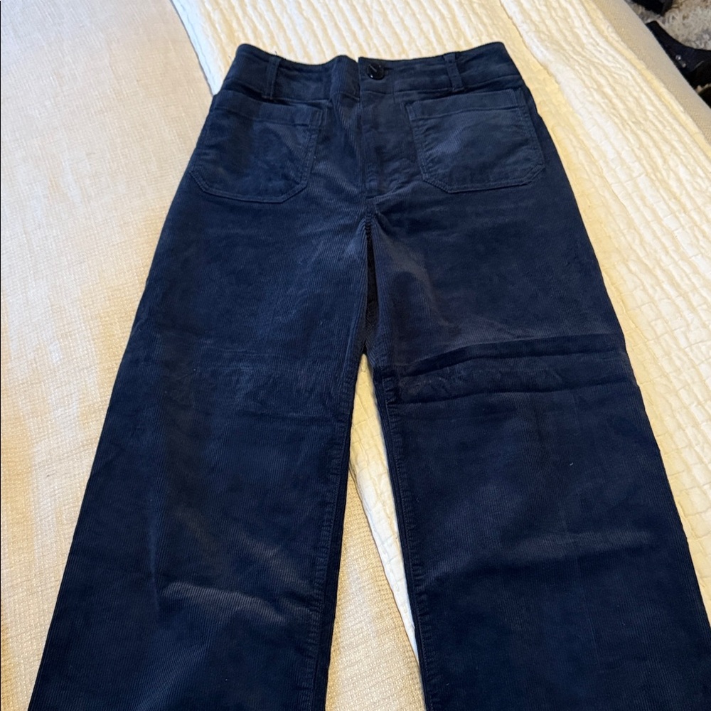 Anthropologie Navy Wide-Leg Cropped Corduroy Pants